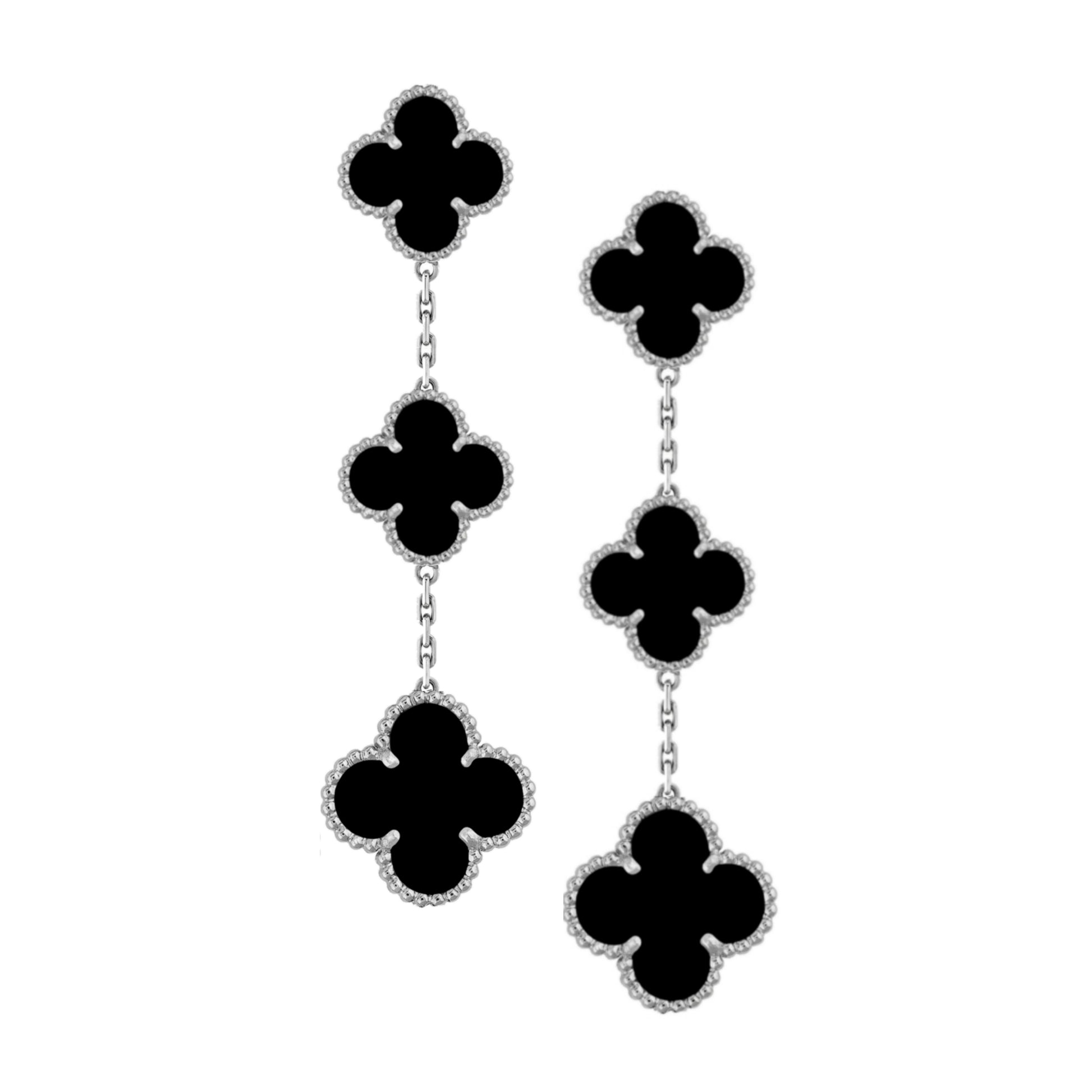 Sterling Silver Triple Black Clover Earring - HK Jewels