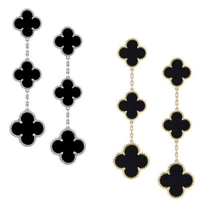 Sterling Silver Triple Black Clover Earring - HK Jewels