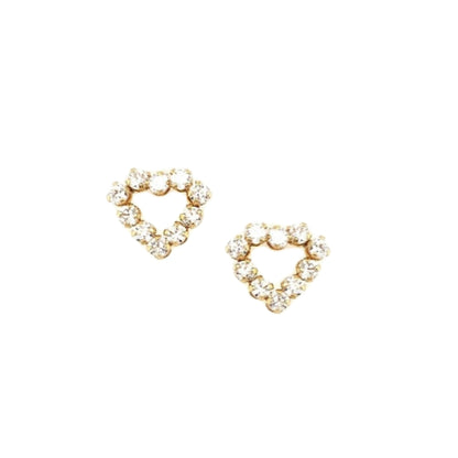 14K Gold CZ Open Heart Stud Earring - HK Jewels