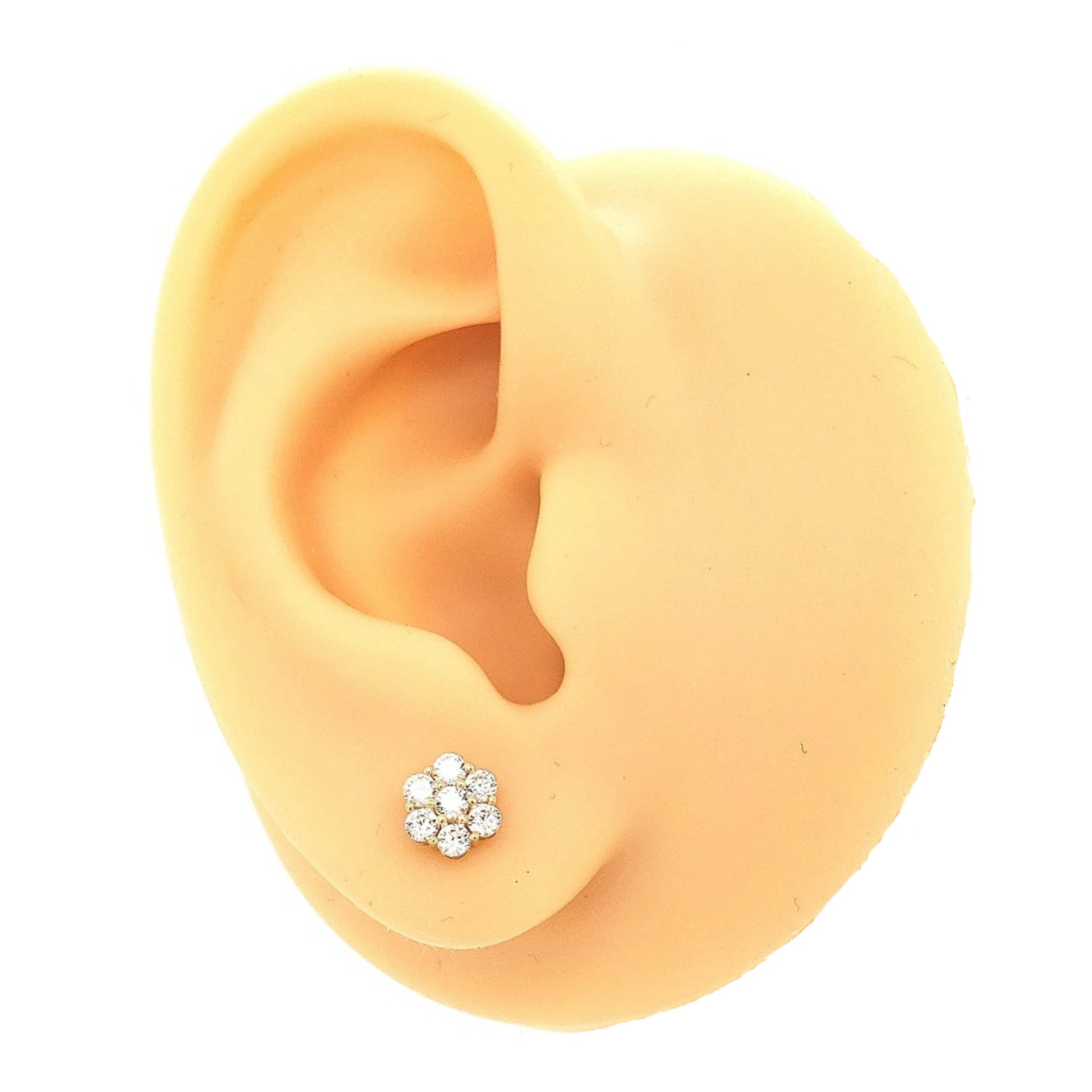 14K Gold Small CZ Flower Stud Earring - HK Jewels