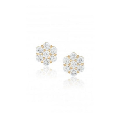 14K Gold Small CZ Flower Stud Earring - HK Jewels