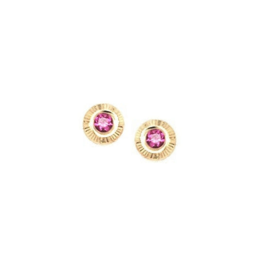 14K Gold Children's Small Center Pink CZ Circle Stud Earring - HK Jewels