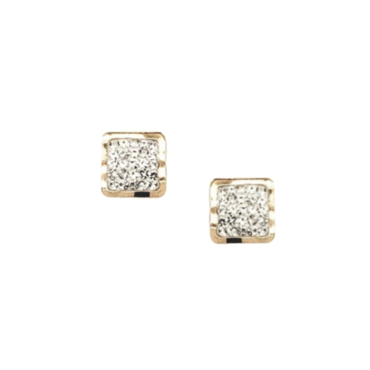 14K Gold Small CZ Square Stud Earring - HK Jewels
