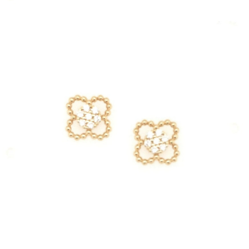 14K Gold Clover With CZ Center Stud Earring - HK Jewels