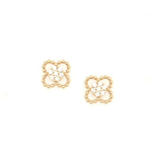 14K Gold Clover With CZ Center Stud Earring - HK Jewels