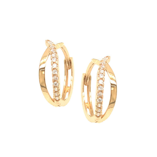 14k Double Hoop Earring With CZ Stones - HK Jewels