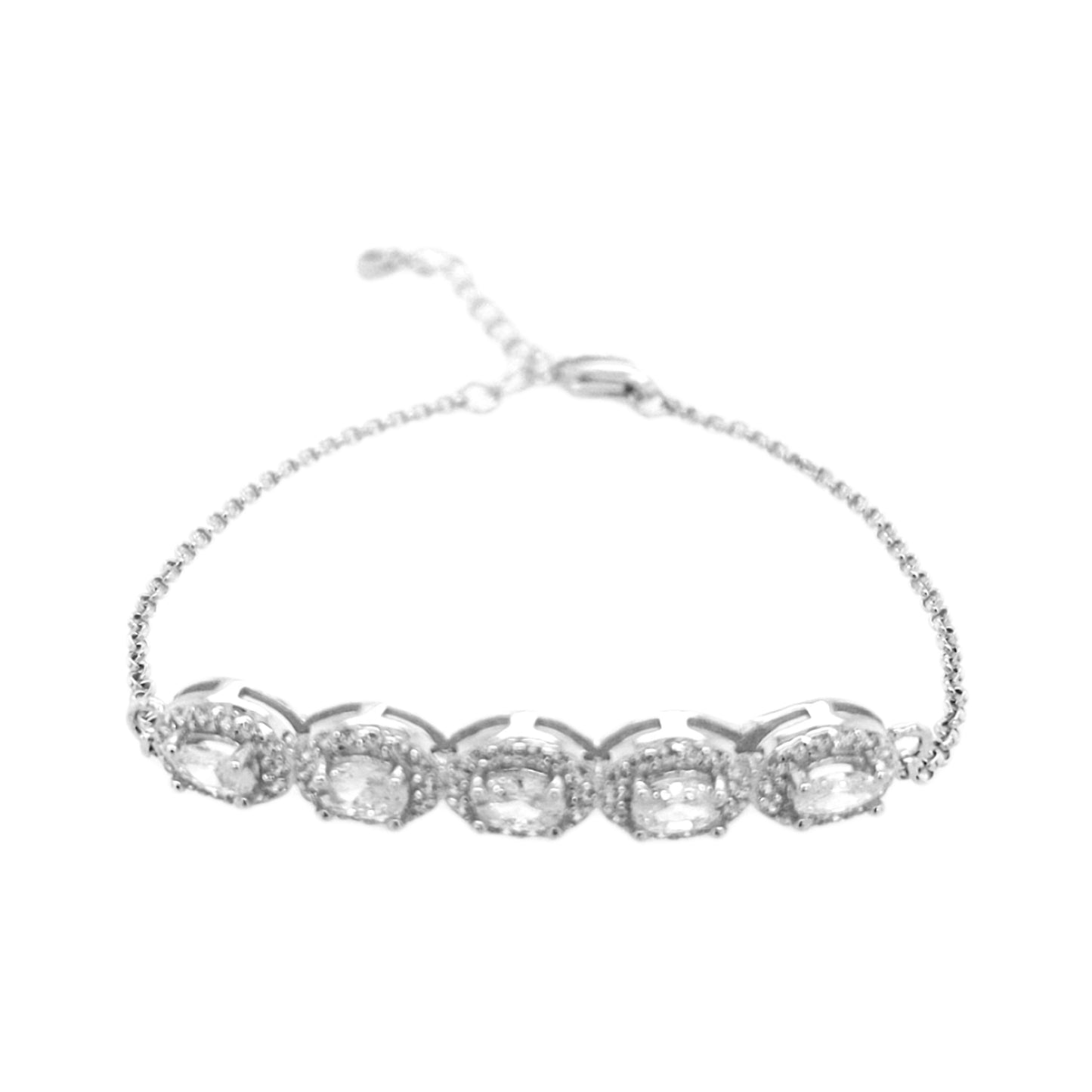 Sterling Silver Oval Halo CZ Bar Bracelet - HK Jewels