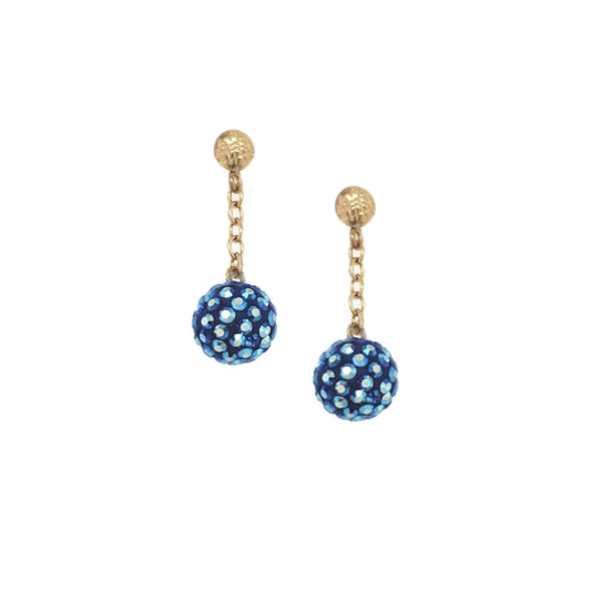 14k Gold Post With Blue Shamballa Ball on Screwback Earring - HK Jewels