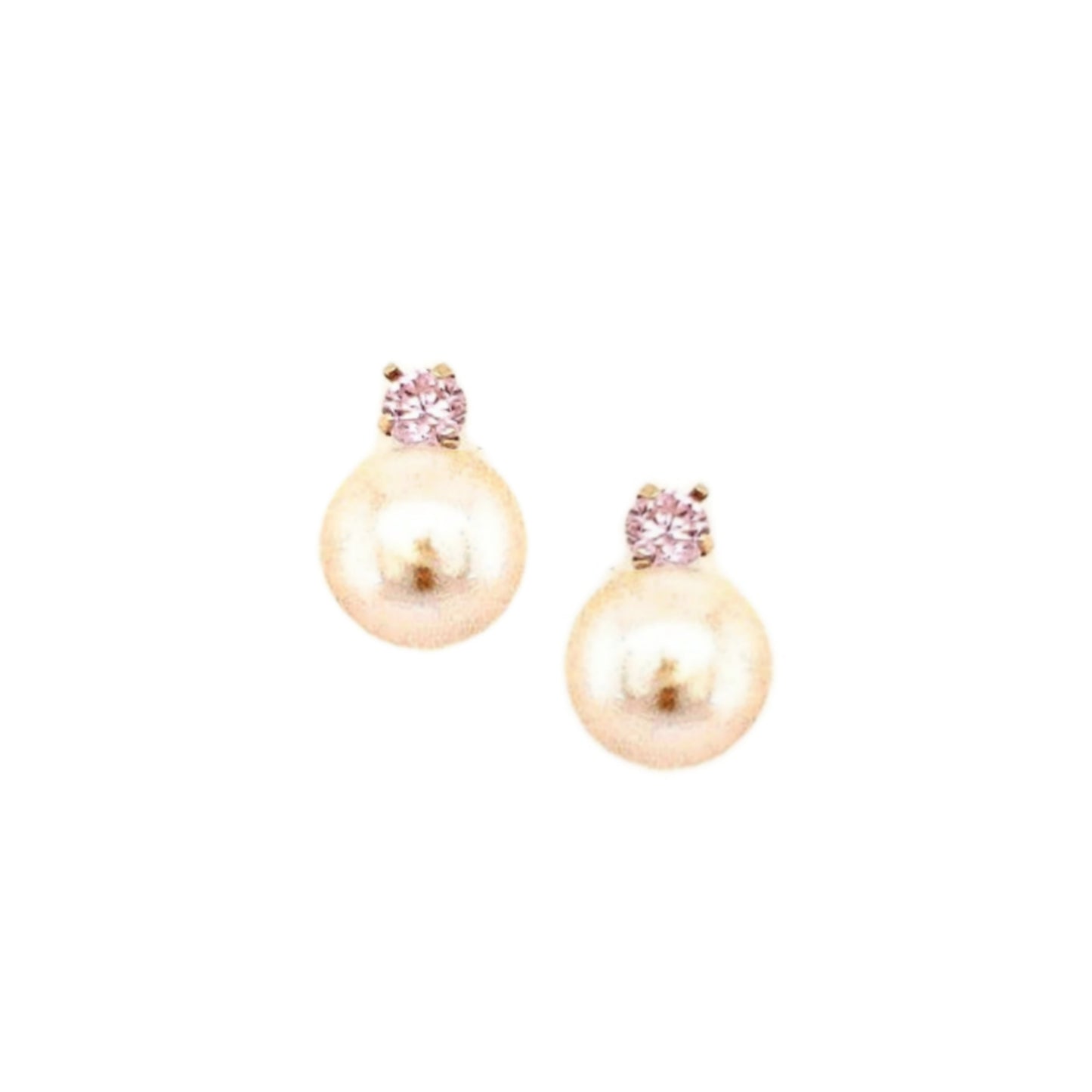 14k Gold 7mm Pearl With Pink CZ Screwback Earring - HK Jewels