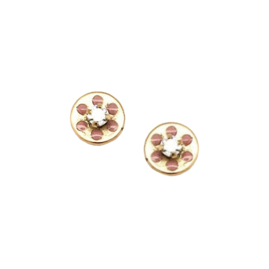 14k Gold Pink Dotted Circle With Center CZ Screwback Earring - HK Jewels