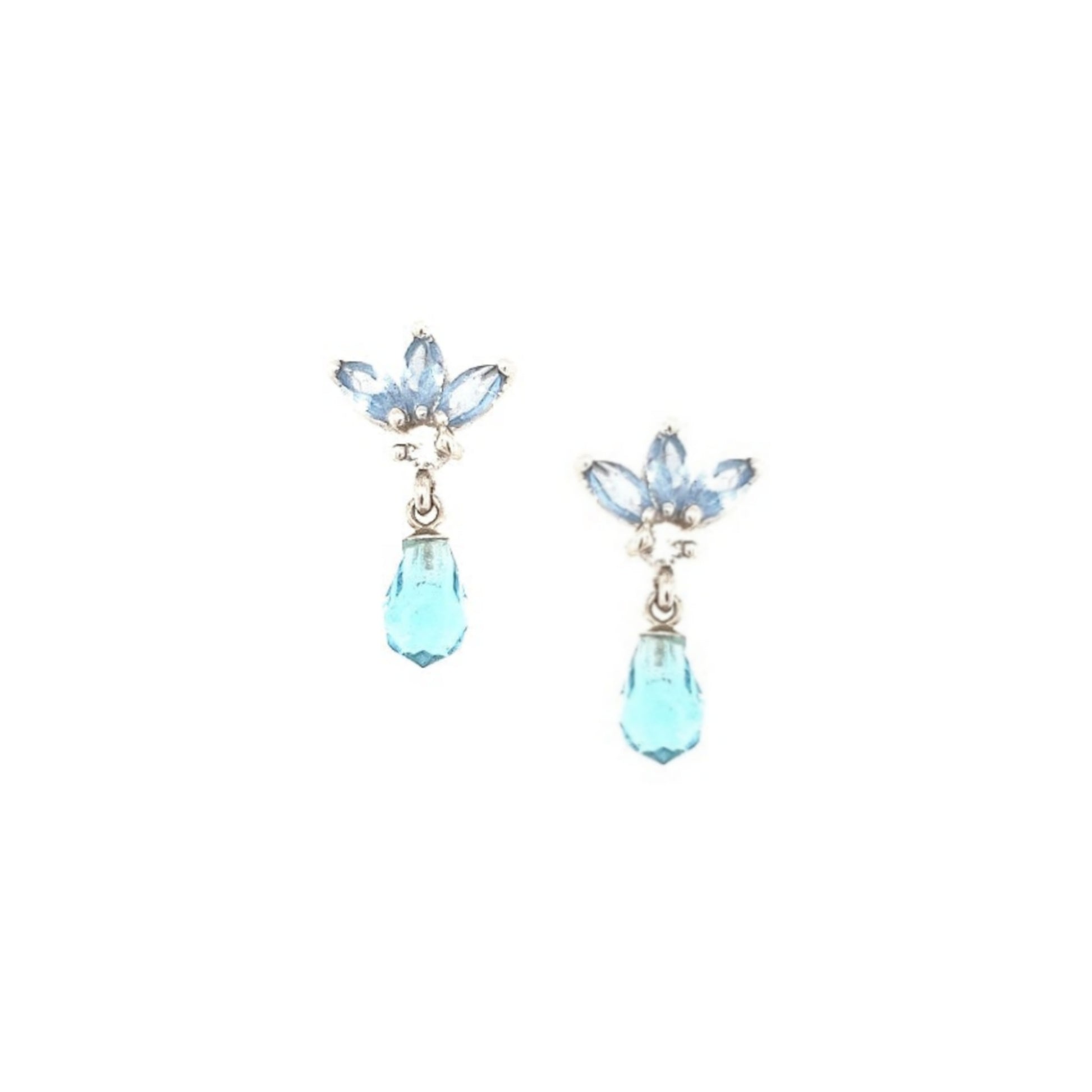 14k Gold Light Blue Three Petal With Teardrop Screwback Post Earring - HK Jewels