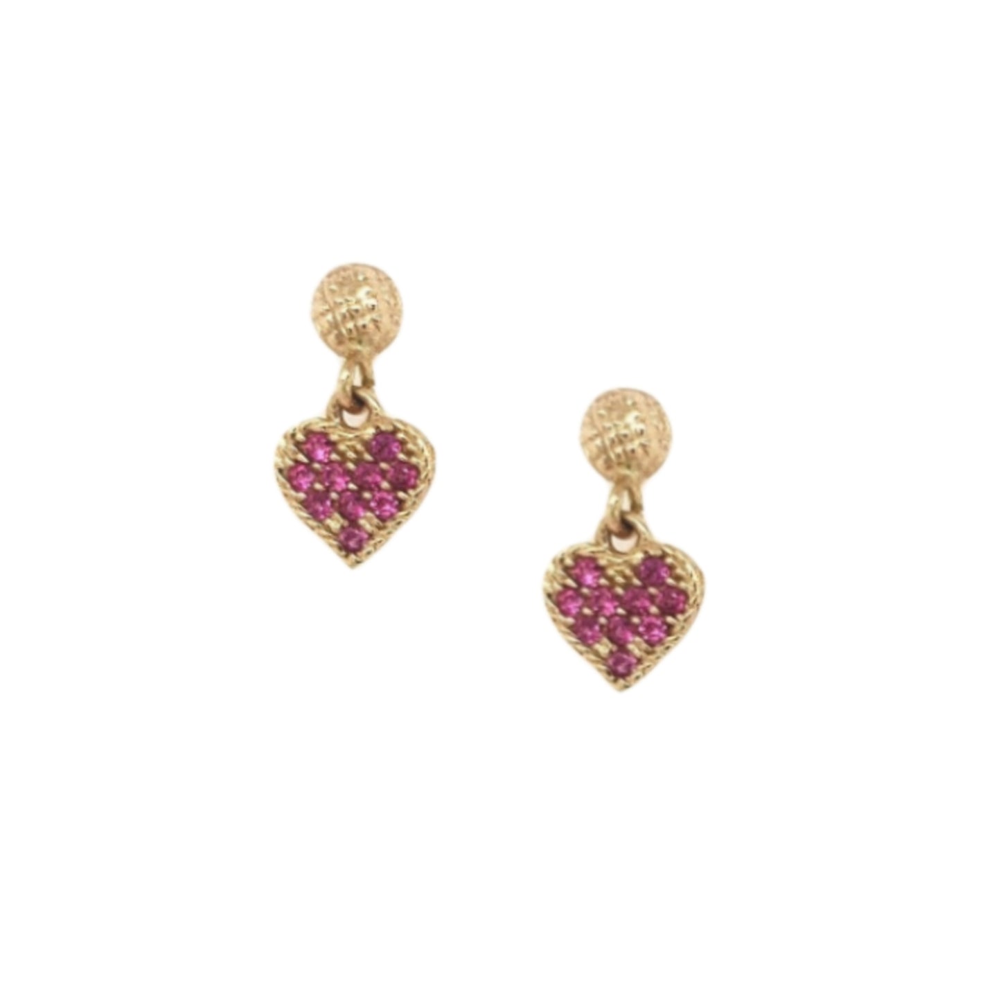 14k Heart On Post CZ Fuchsia Earring - HK Jewels