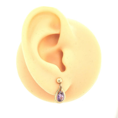 14k Open Teardrop With Purple CZ in Center On Screwback Post Earring - HK Jewels