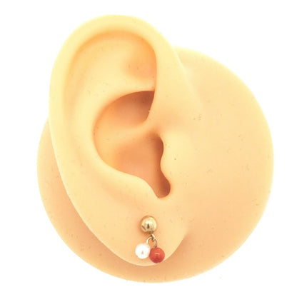 14k Pearl and Red Bead On Screwback Post Earring - HK Jewels
