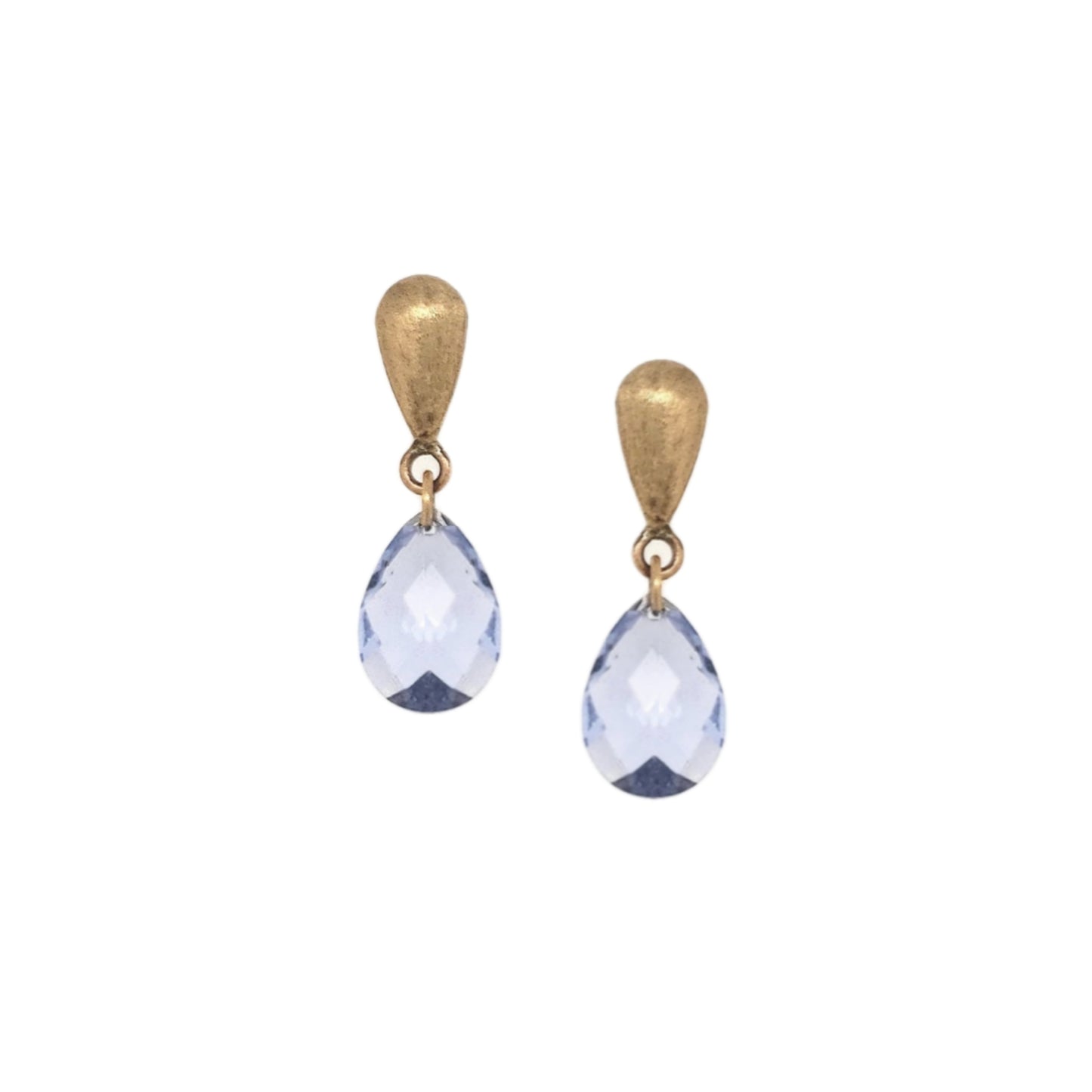 14k Gold Teardrop With Blue CZ Teardrop Hanging On Screwback Post Earring - HK Jewels