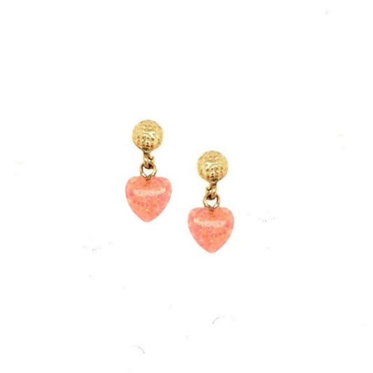 14k Gold With Pink Opal Heart on Screwback Post Earring - HK Jewels