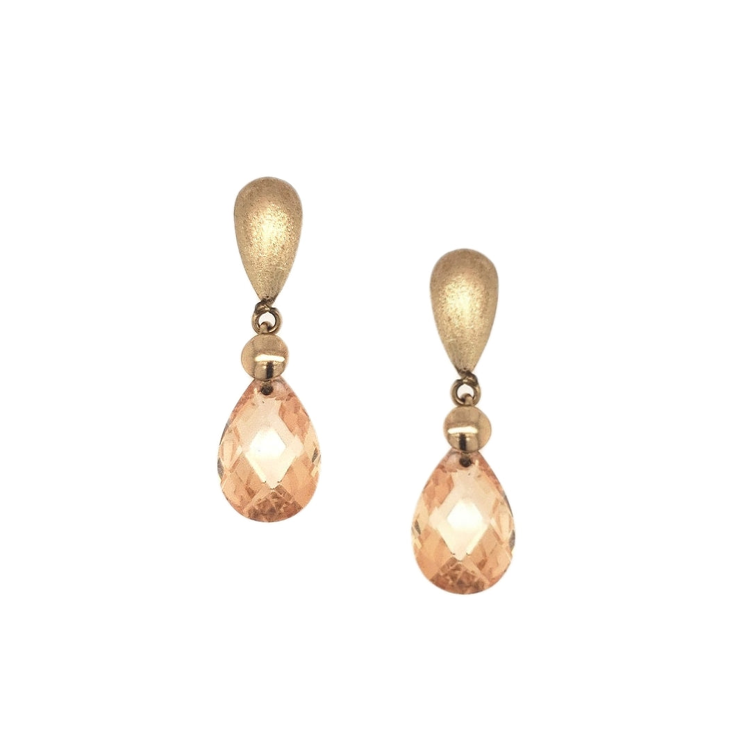 14k Gold Teardrop With Champagne CZ Teardrop Hanging On Screwback Post Earring - HK Jewels