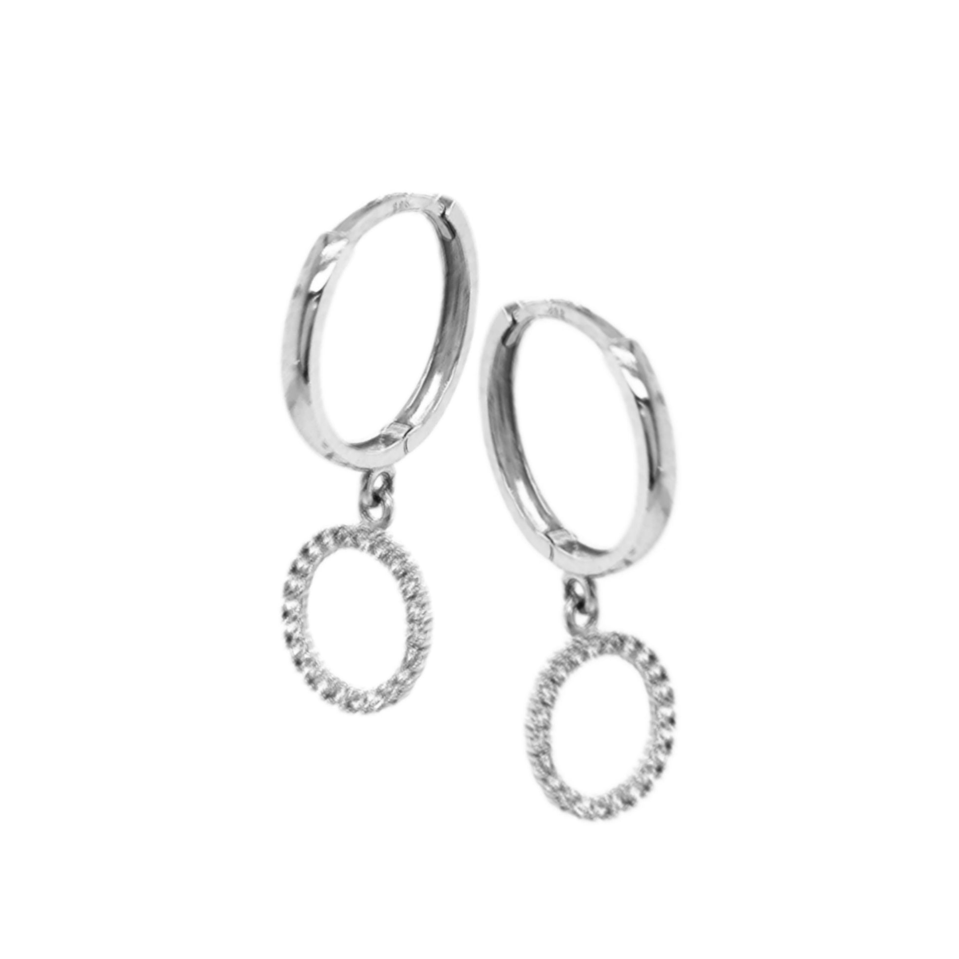 14K Gold Hoop Earring With Hanging Micropave Circle - HK Jewels