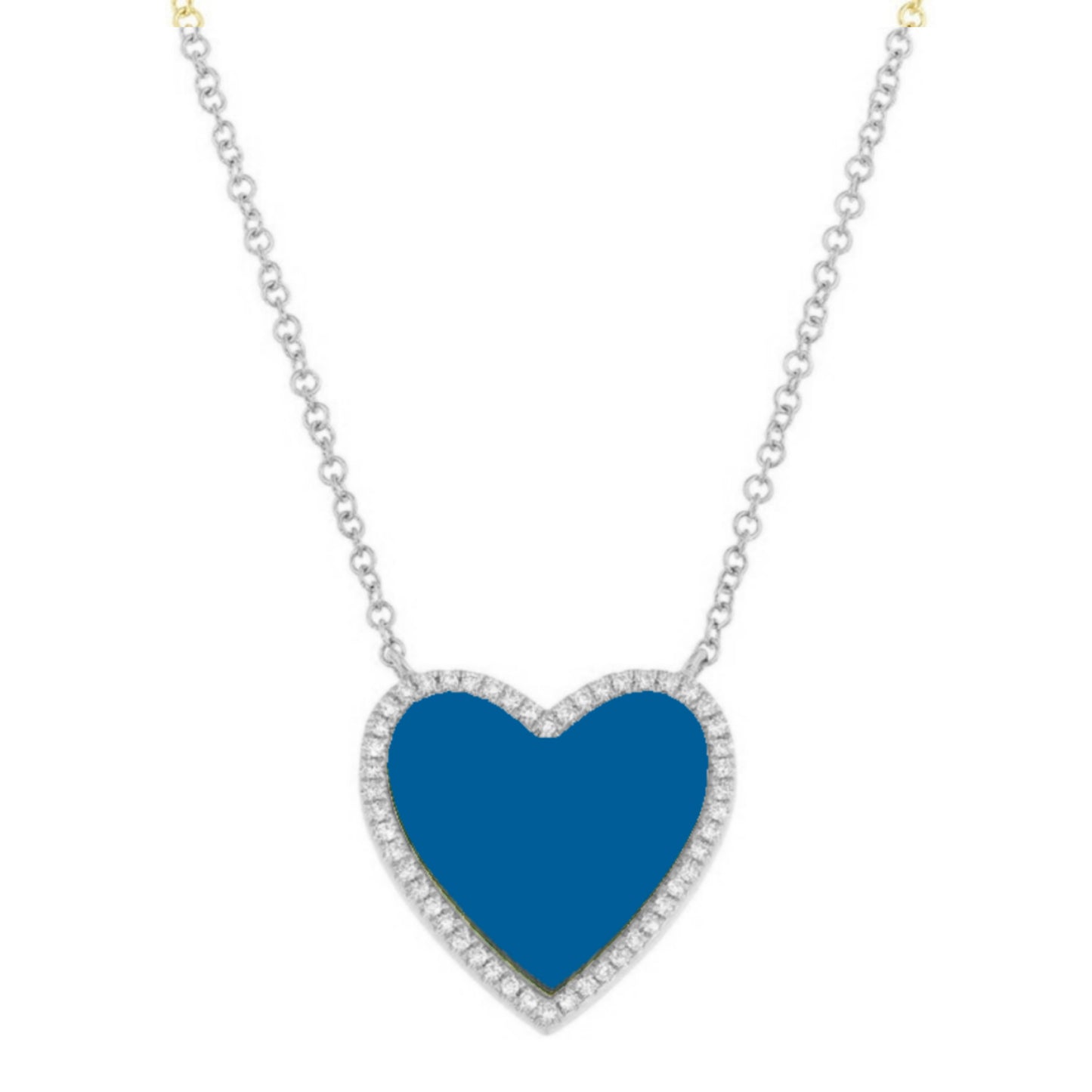 Sterling Silver Heart Stone With CZ Border Necklace - HK Jewels