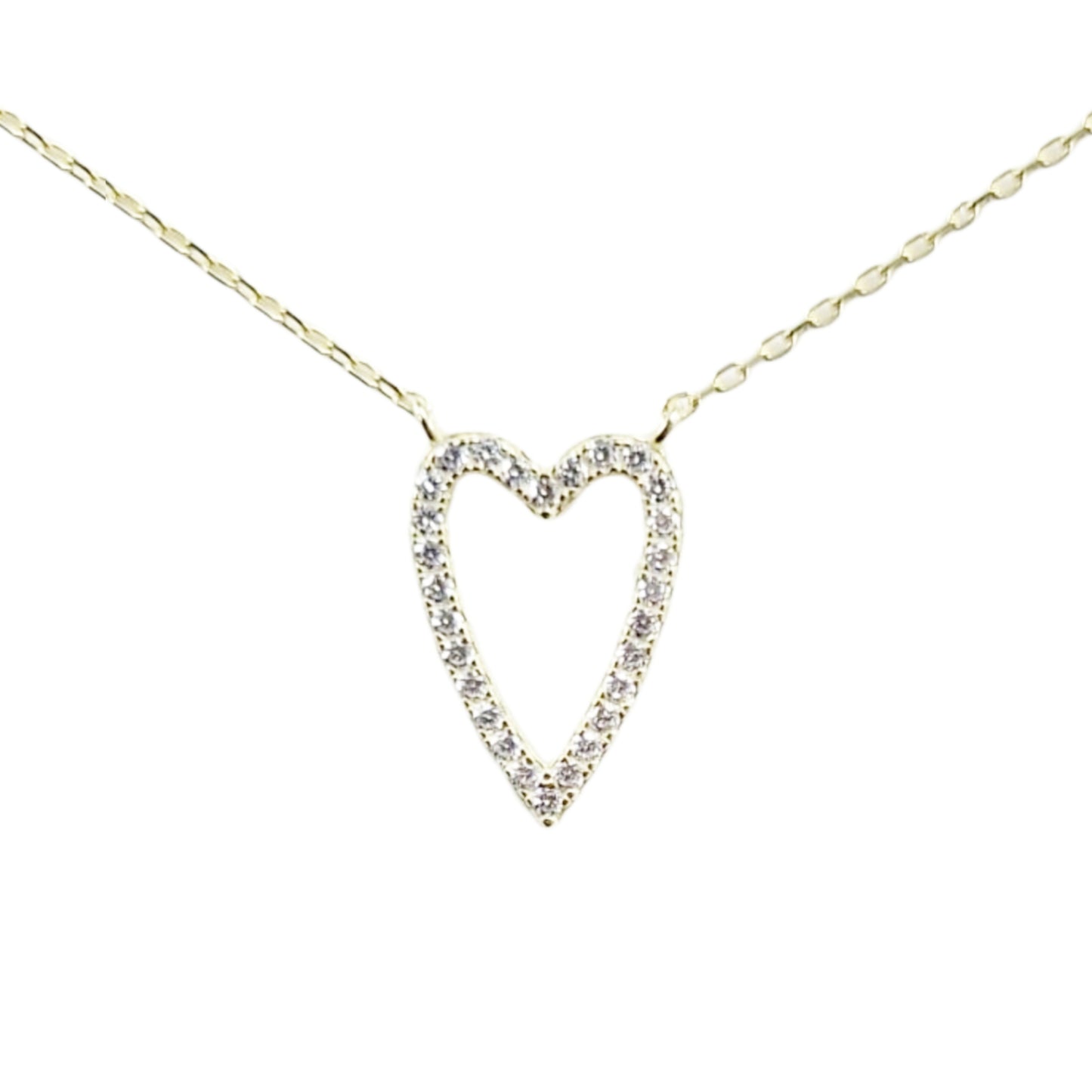 Sterling Silver CZ Border Heart Necklace - HK Jewels