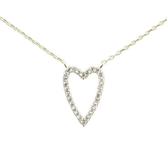 Sterling Silver CZ Border Heart Necklace - HK Jewels