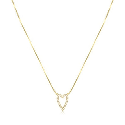 Sterling Silver CZ Border Heart Necklace - HK Jewels