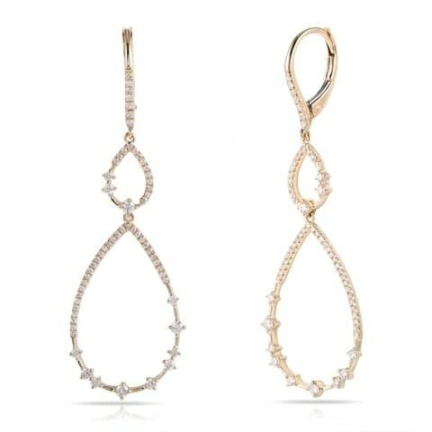 14K Yellow Gold And Diamond Double Teardrop Earrings - HK Jewels