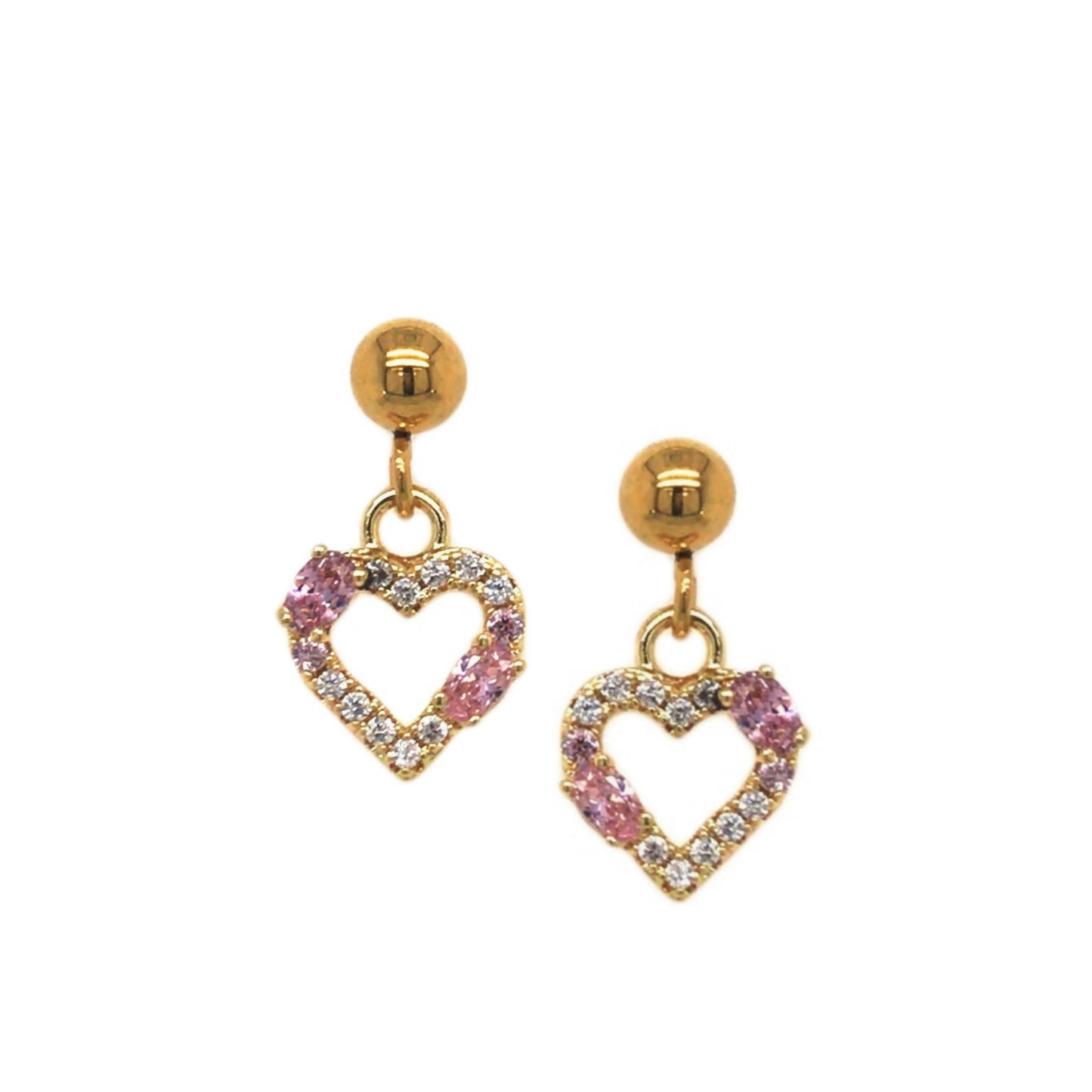 Double Stone Pink Outlined Heart Gold Earring - HK Jewels