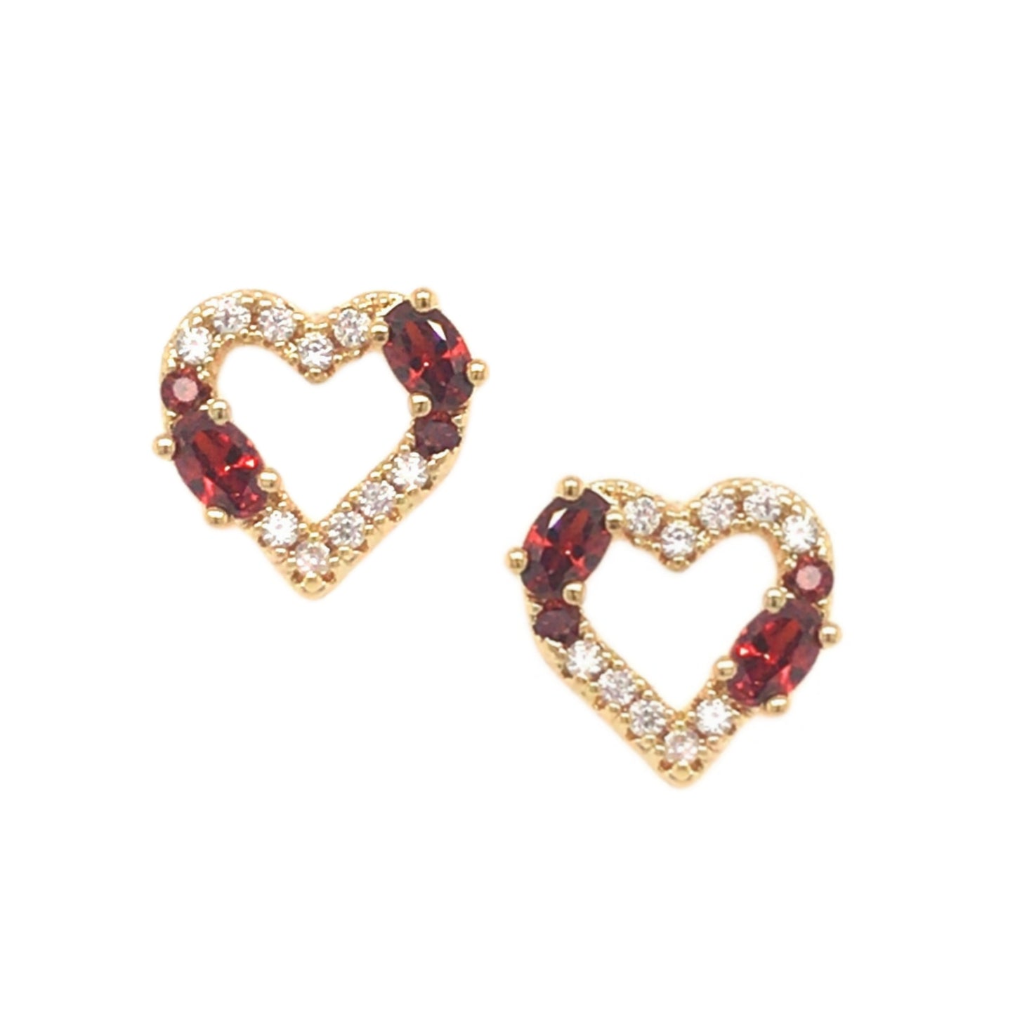 Double Stone Outlined Red Heart Stud Earring - HK Jewels