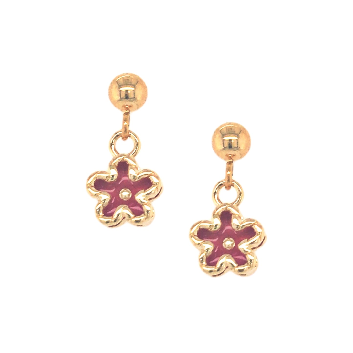 Small Gold Framed Fuchsia Enamel Flower Earring - HK Jewels