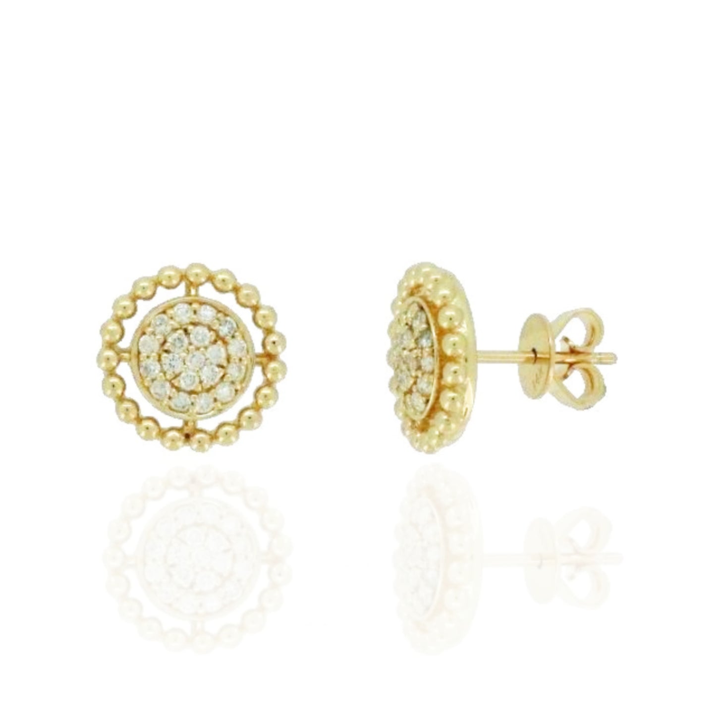 14K Gold Circle With Micropave Diamonds Stud Earrings - HK Jewels