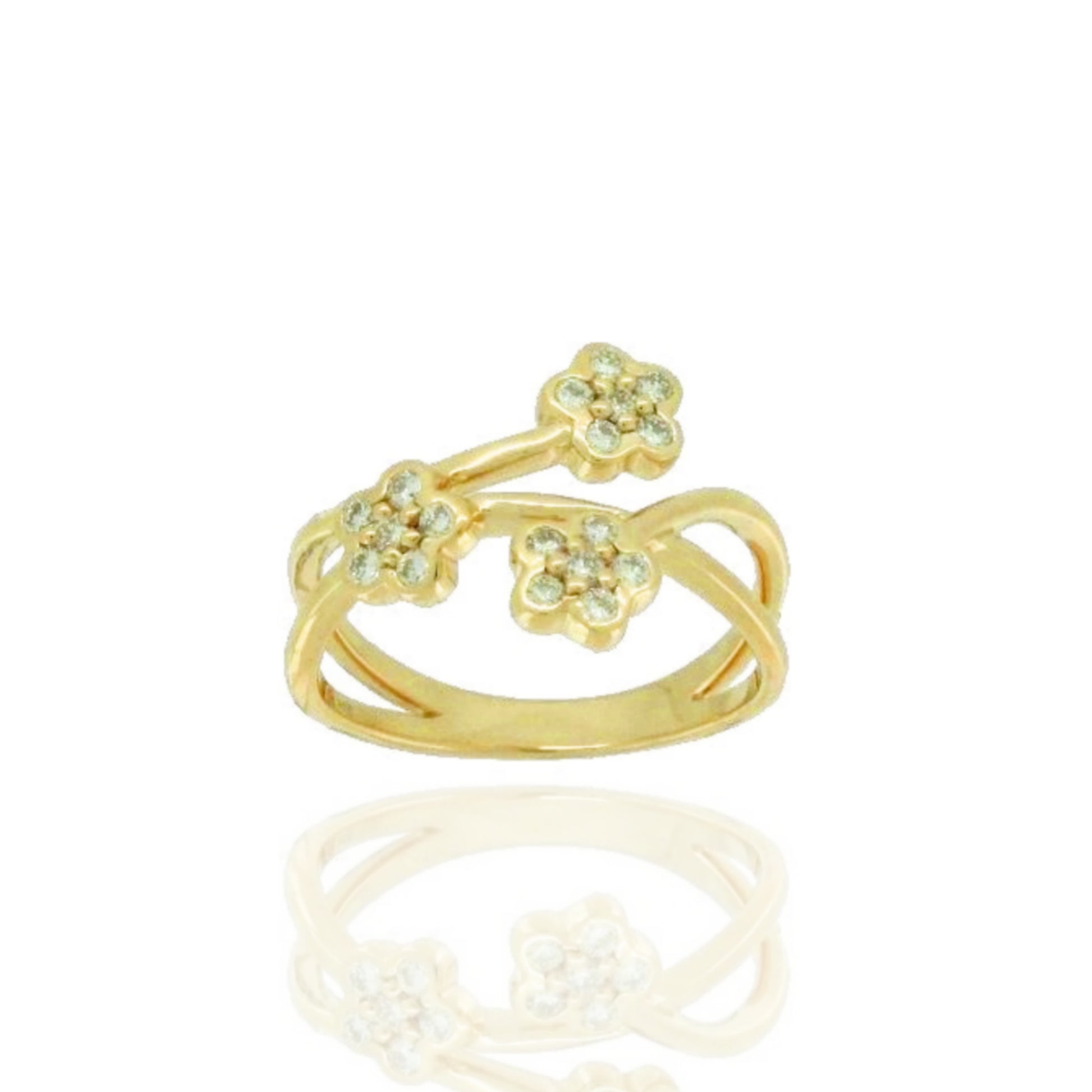 14K Gold Triple Flower Double Band Ring - HK Jewels