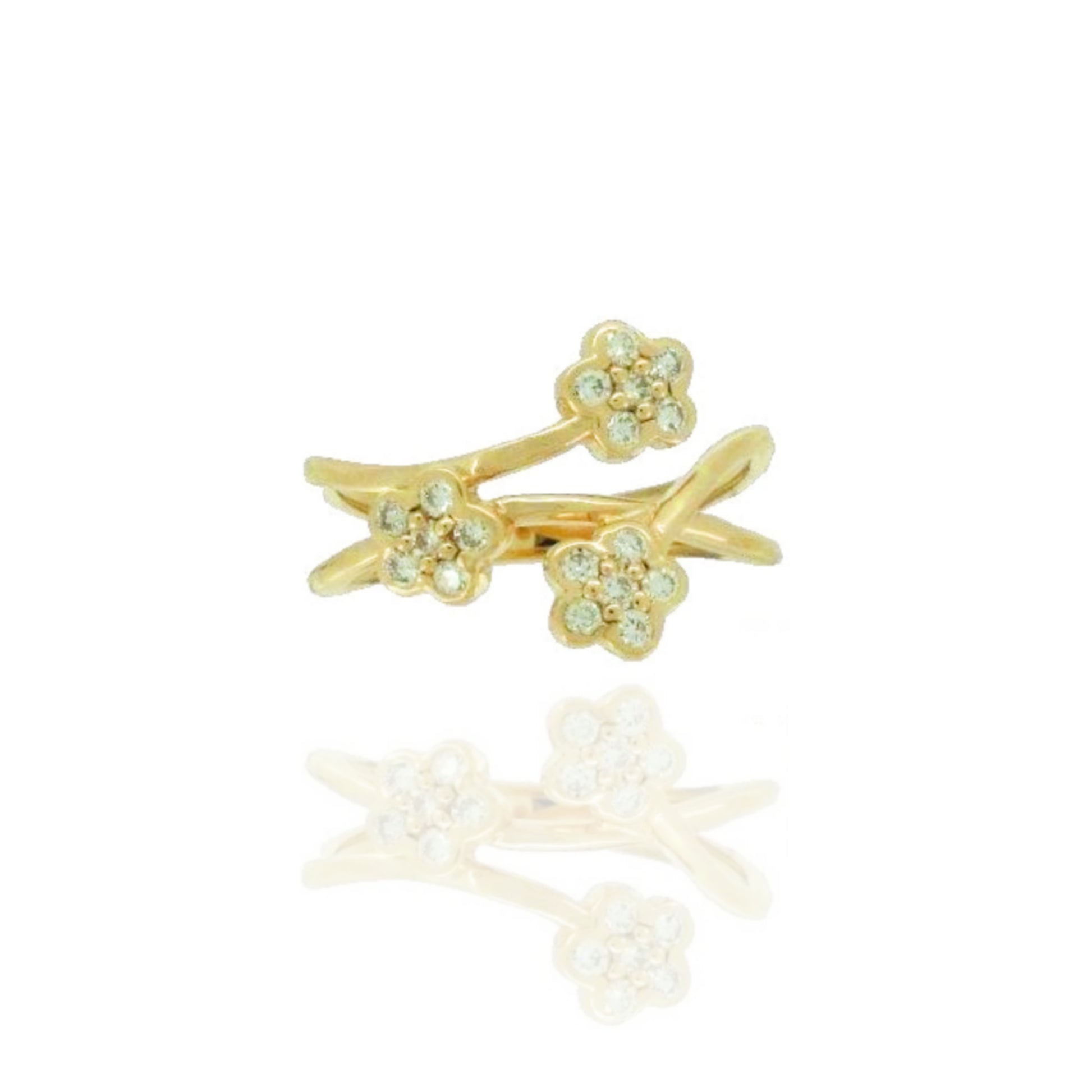 14K Gold Triple Flower Double Band Ring - HK Jewels