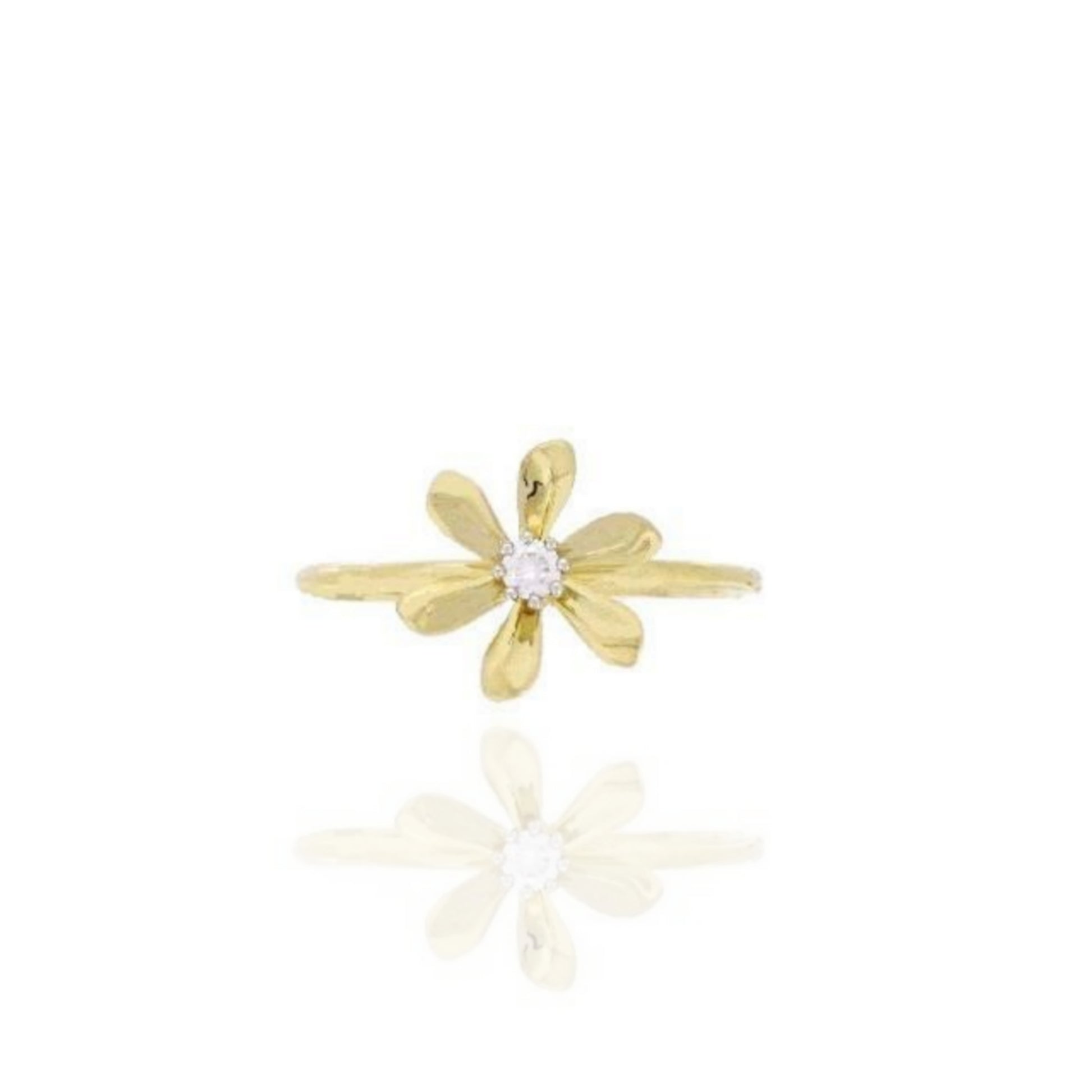 14K Gold Ring With Flower and Small Center Diamond - HK Jewels