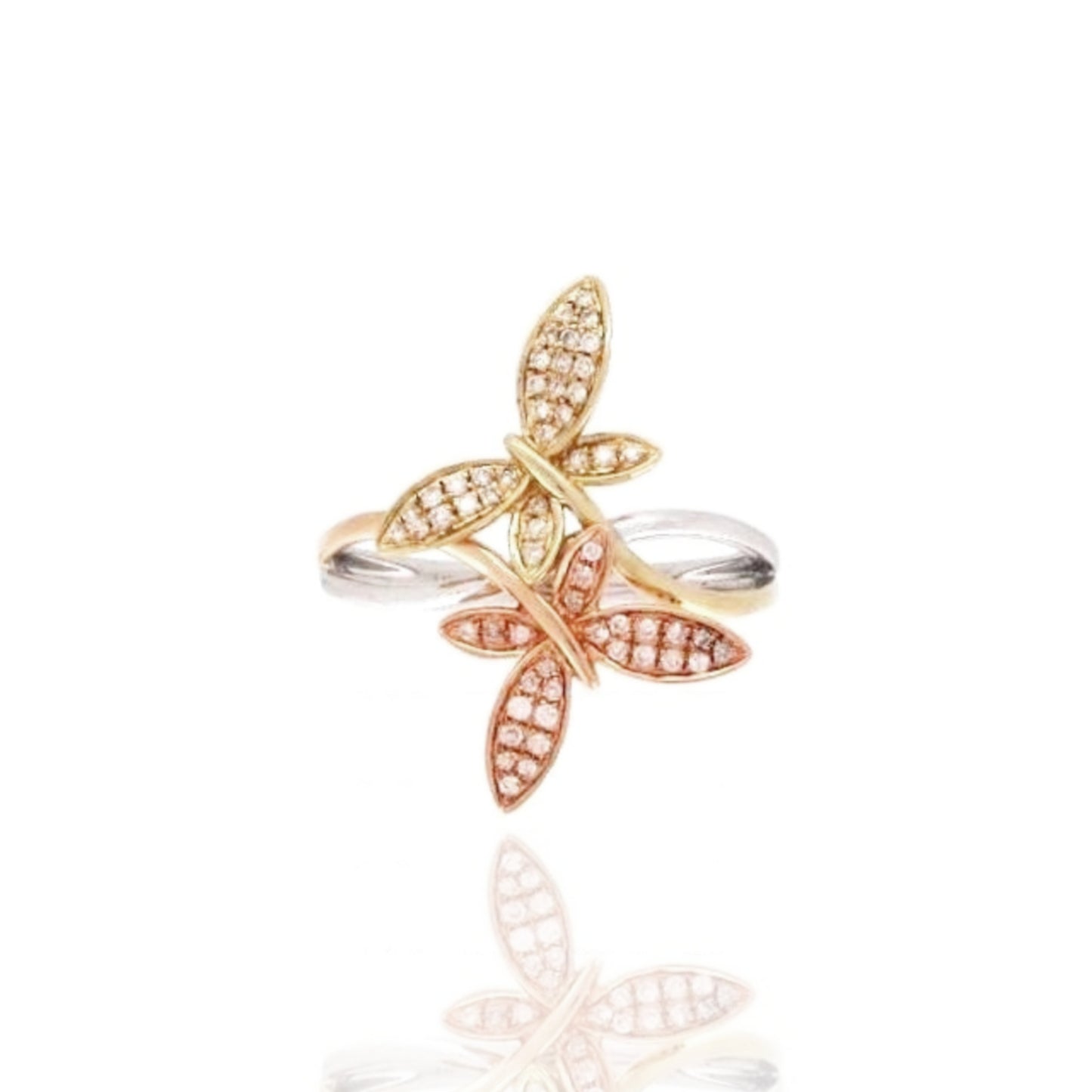 14K Gold Tri-Color Butterfly Ring - HK Jewels