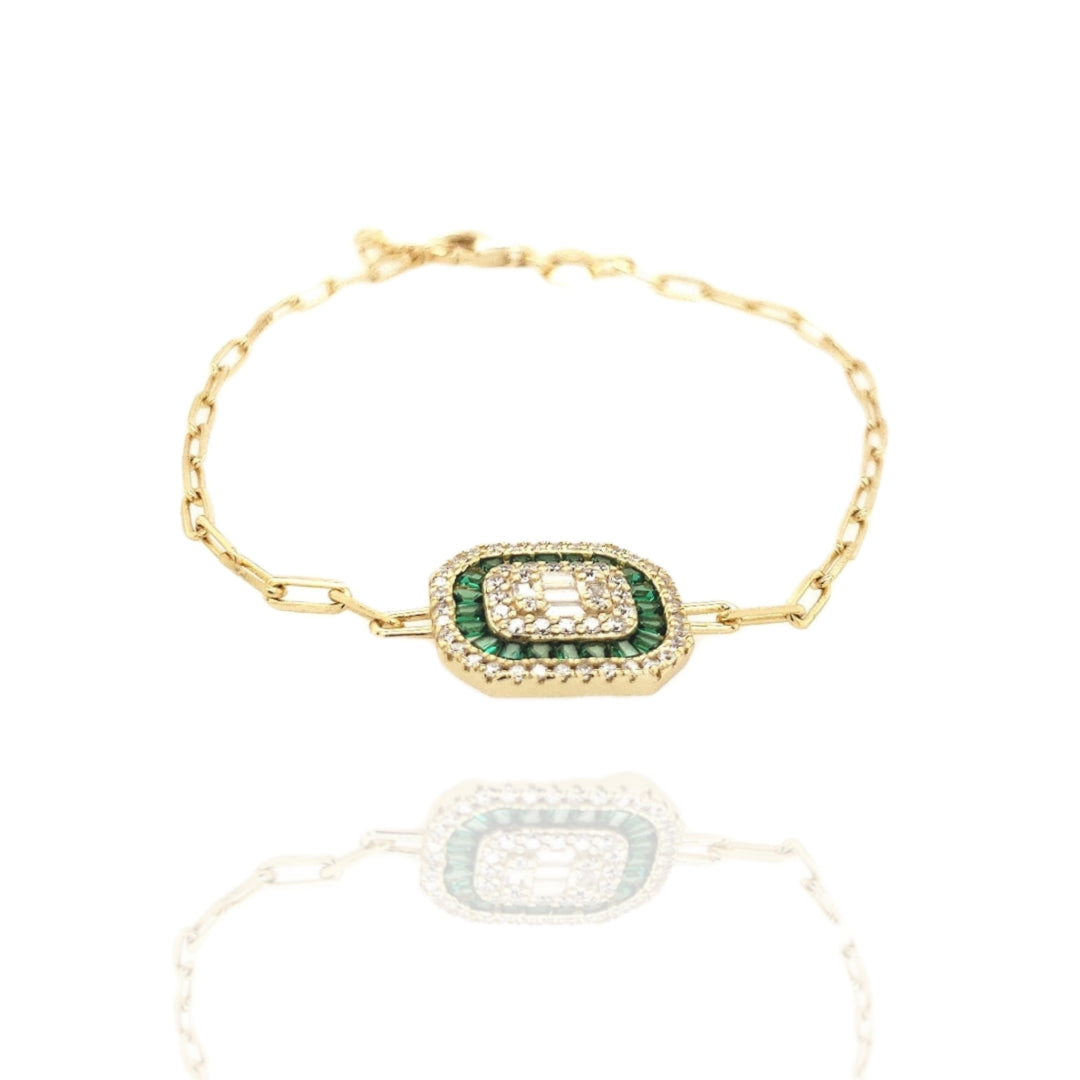 Sterling Silver Colored Stone Baguette "Solitaire" Bracelet - HK Jewels