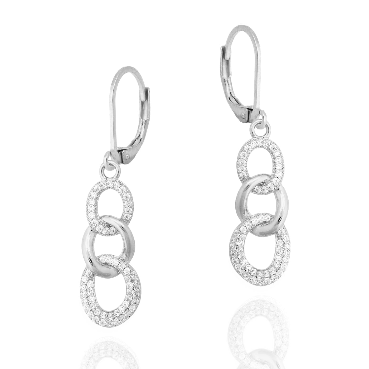 Surgical Steel Triple Link And CZ Earring - HK Jewels