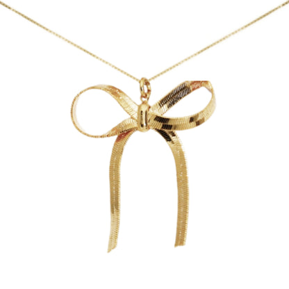 Gold Plated Large Bow Necklace - HK Jewels