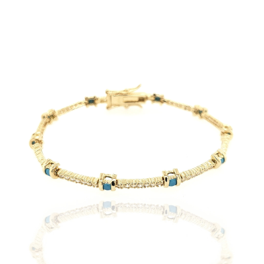 Sterling Silver Gold Plated Colored Stone and CZ Bracelet - HK Jewels