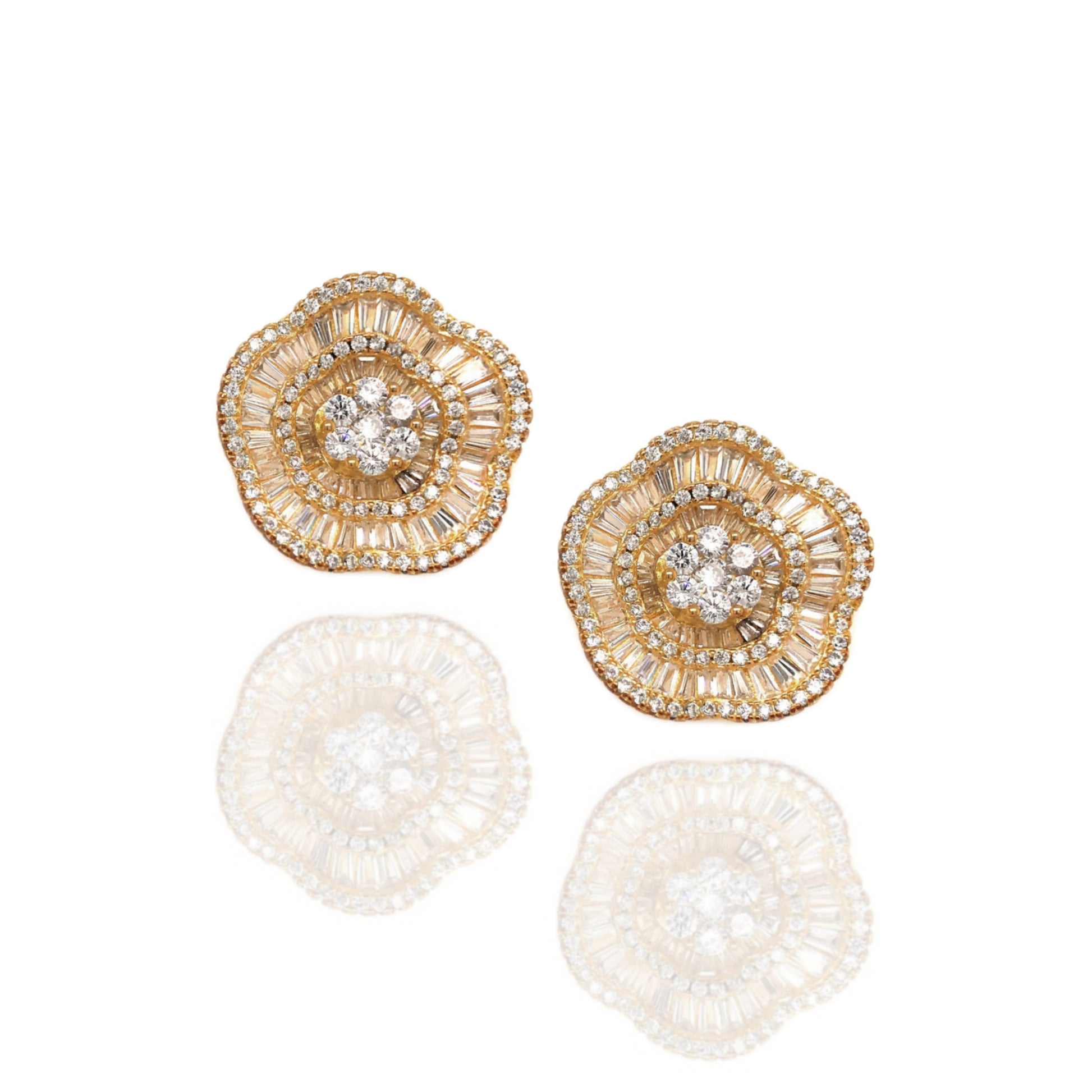 Gold Plated Sterling Silver Flower Stud Earrings - HK Jewels