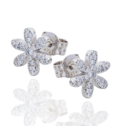 Sterling Silver Six Thin Petal Flower Stud Earrings - HK Jewels