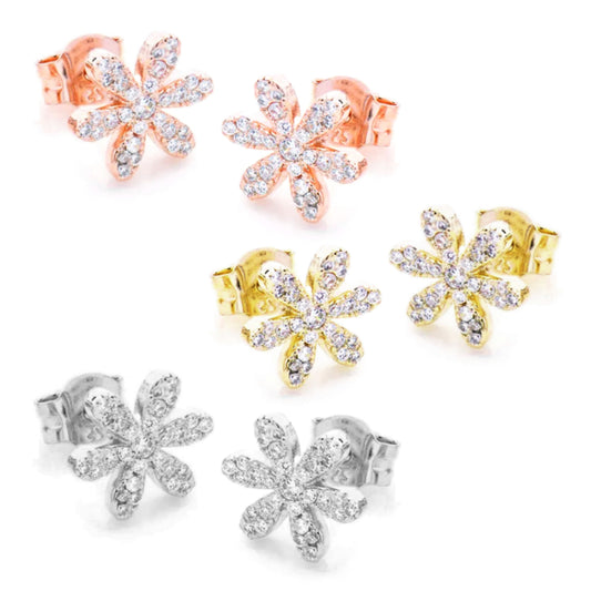 Sterling Silver Six Thin Petal Flower Stud Earrings - HK Jewels