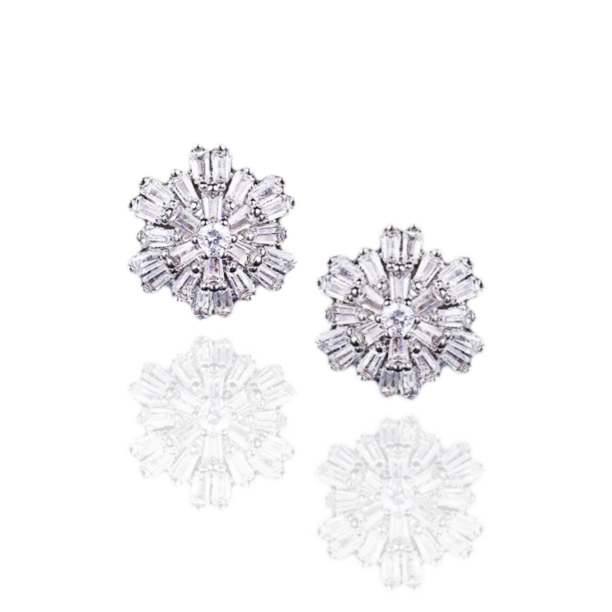 Sterling Silver Baguette Flower Stud Earrings - HK Jewels