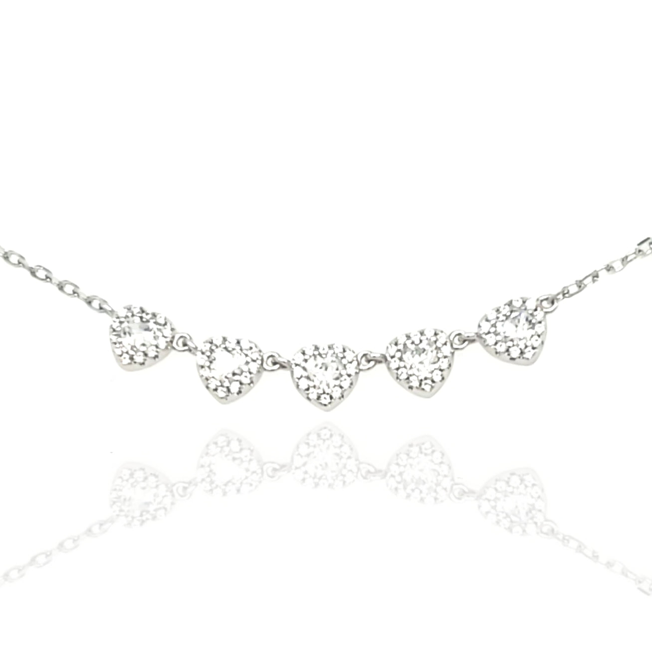 Sterling Silver Five CZ Heart Necklace - HK Jewels