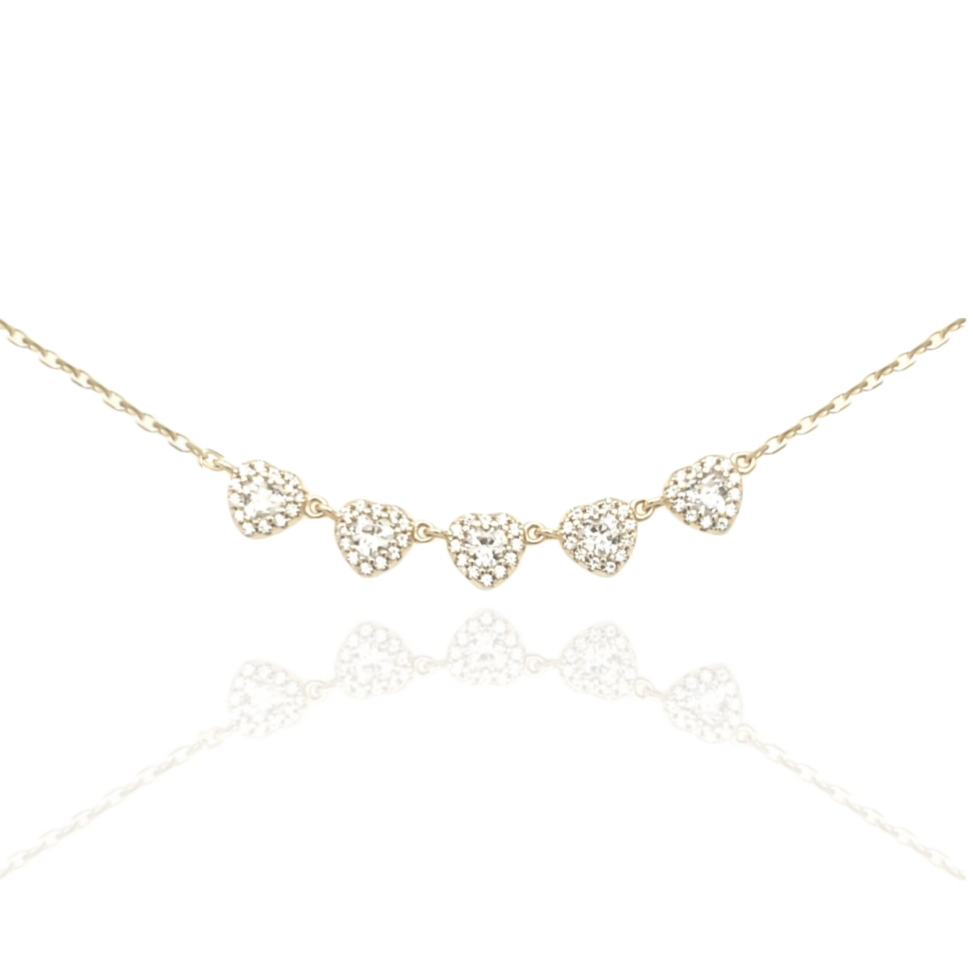 Sterling Silver Five CZ Heart Necklace - HK Jewels