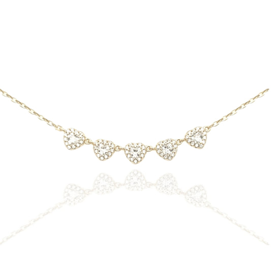 Sterling Silver Five CZ Heart Necklace - HK Jewels
