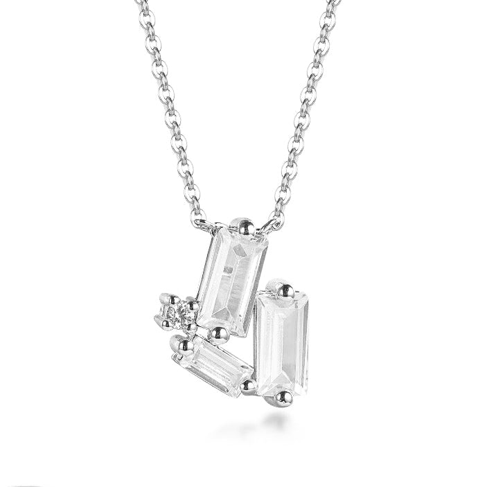Sterling Silver CZ Baguette Necklace with Round Stone Accents - HK Jewels