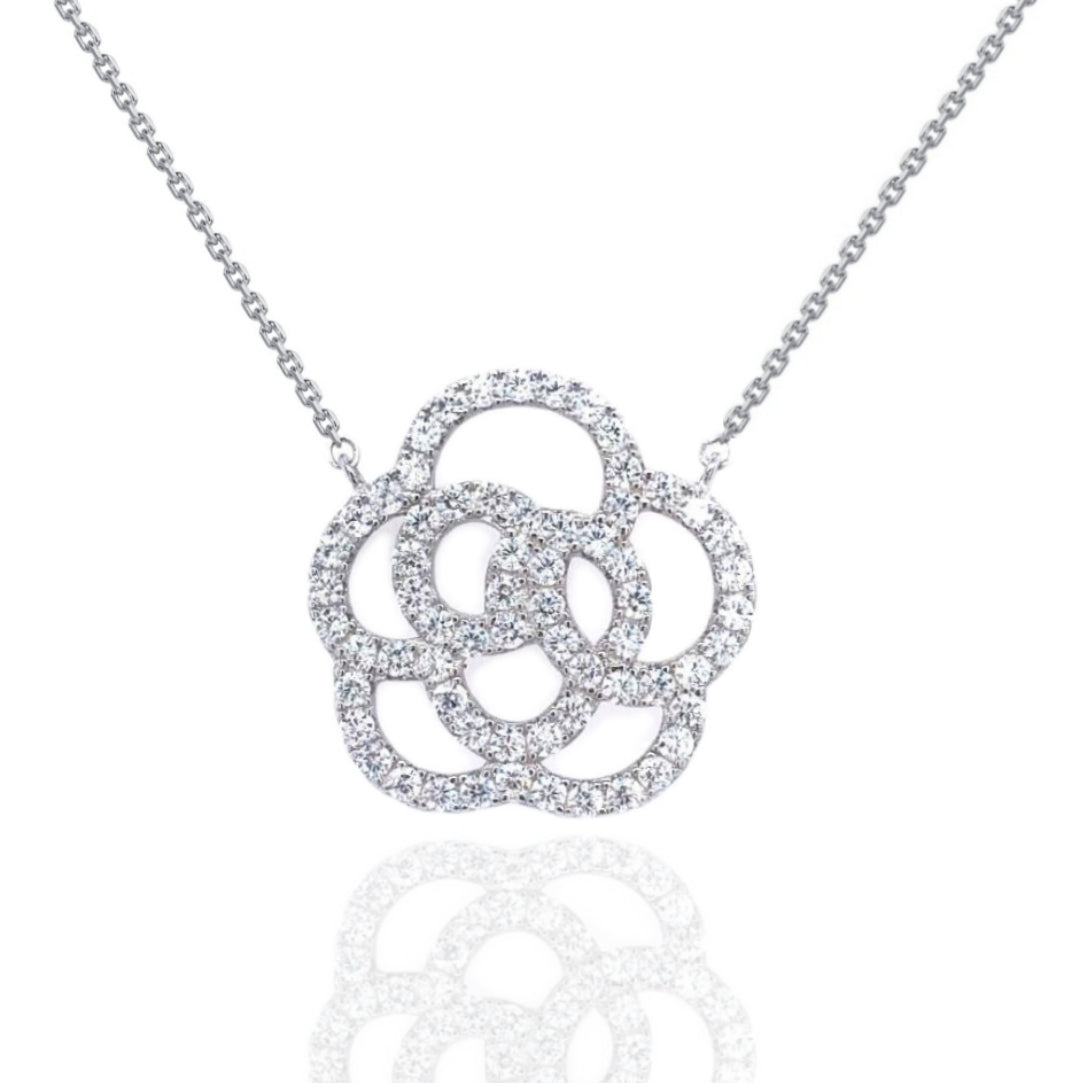 Sterling Silver Micropave Flower Necklace - HK Jewels