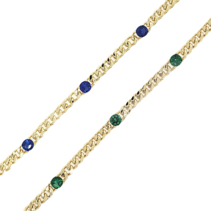 Sterling Silver Gold Plated Link Chain With Three Colored Stones - HK Jewels