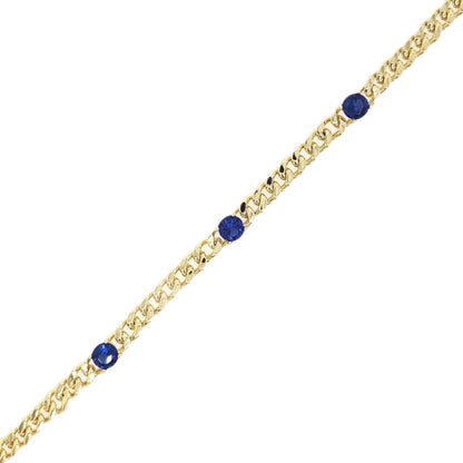Sterling Silver Gold Plated Link Chain With Three Colored Stones - HK Jewels